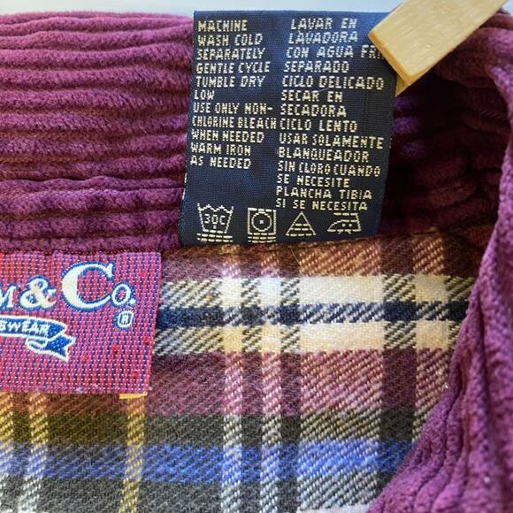 Denim & Co. Shacket Jacket Women Large Plum Vtg Cotton Corduroy Full Zip Pockets - Picture 8 of 11